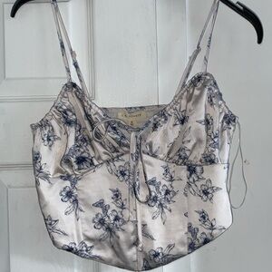 Pacsun white and navy blue floral top